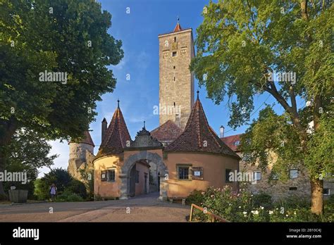 Castle gate at the castle garden in Rothenburg ob der Tauber, Middle Franconia, Bavaria, Germany ...