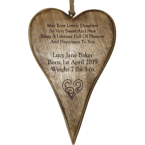 Personalised Small Rustic Wooden Heart Baby Birth Template 5