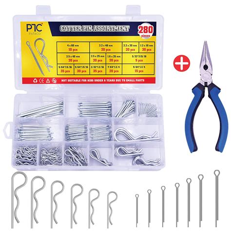 PATACO Cotter Pin Assortment Kit 13 Sizes 280PCS with American Pliers for Machinery, Automotive ...