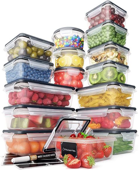 Food Storage Containers Set - Airtight Plastic Containers with Easy ...