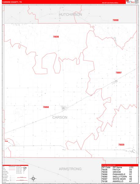 Carson County, TX Carrier Route Wall Map Red Line Style by MarketMAPS - MapSales