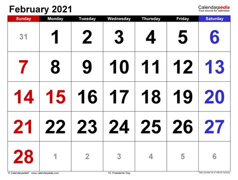 February 2021 Calendar | Templates for Word, Excel and PDF