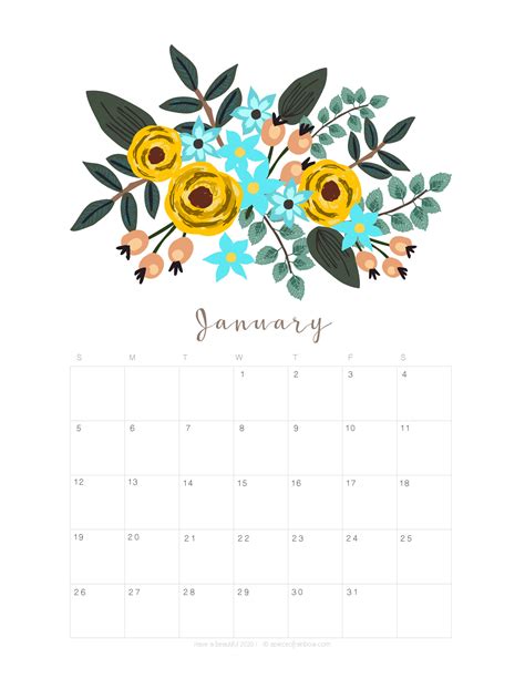 Printable January 2020 Calendar Monthly Planner {2 Designs: Flowers ...