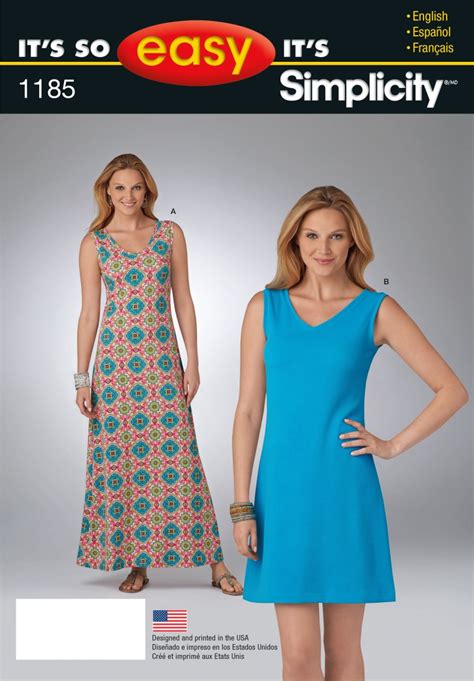 Easy Sewing Patterns For Beginners Simplicity 1185 Its So Easy Dress In Two Lengths ...