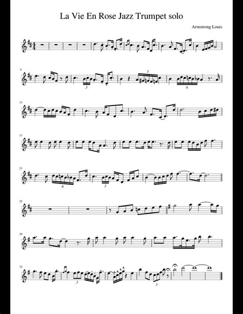 La Vie En Rose Jazz Trumpet solo sheet music for Trumpet download free ...