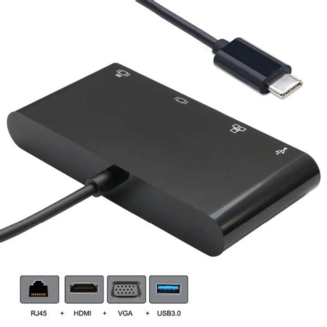 USB C Type C Adapter VGA HDMI Ethernet OTG 4 Ports HUB Docking Multiport Adapter for Lap top ...