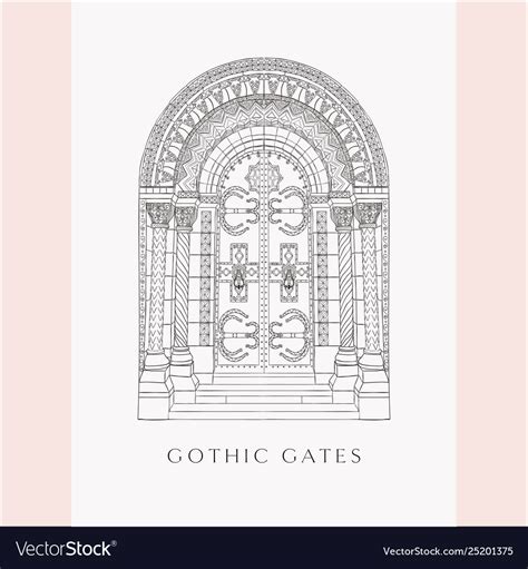 Gothic gate hand drawn sketch vintage doors Vector Image