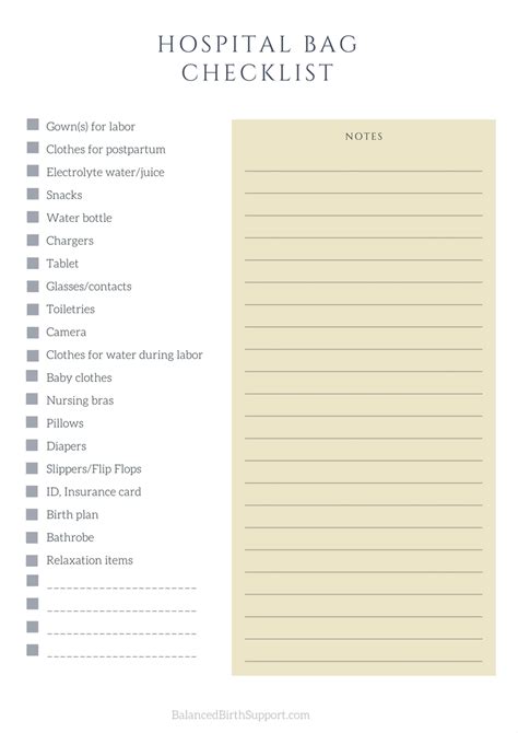 Hospital Birth Bag Checklist Printable! - Balanced Birth Support