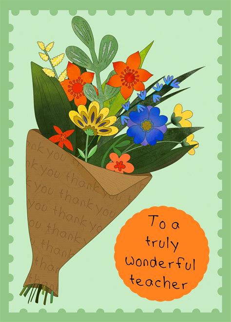 Wonderful Teacher- Thank You - Bunch Of Flowers Card | Scribbler