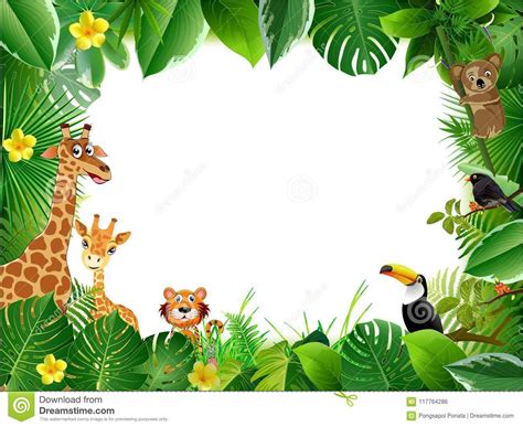 Bright Tropical Background With Cartoon; Jungle; Animals; Stock ...