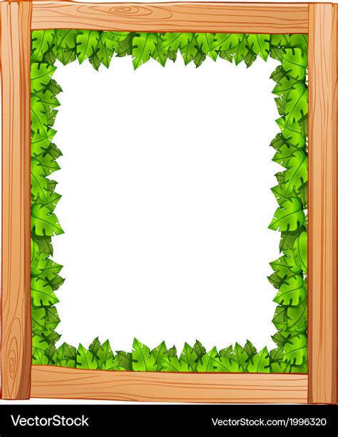 A border design made wood and green leaves Vector Image