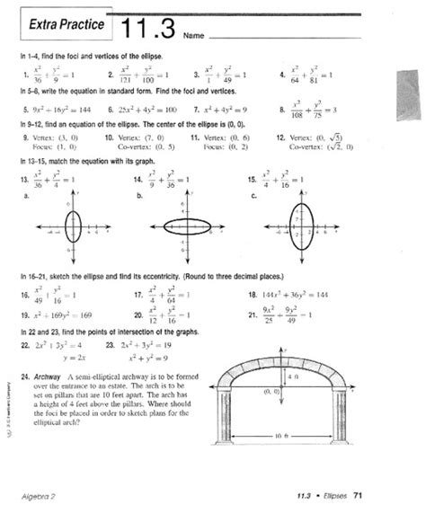 Ellipse Worksheet for 9th - 12th Grade | Lesson Planet