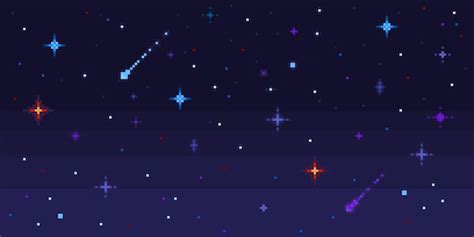 Premium Vector | Pixel art night sky Starry space with shooting stars 8 bit pixelated video game ...