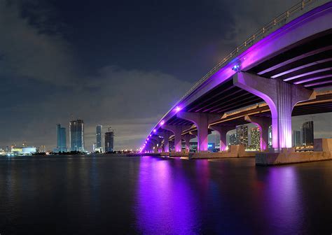 Download Miami Bridge With Violet Lights Wallpaper | Wallpapers.com