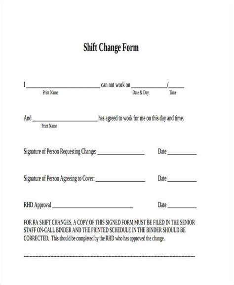 Employee Shift Change Request Form Template