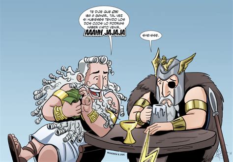 Zeus vs Odin: La apuesta ganadora. Viñeta #MerryFelonies de #MiguelGuerra @7Robotsinc - 7 Robots