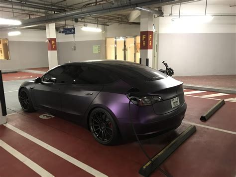 Custom matte purple Tesla Model 3 in Dubai : teslamotors