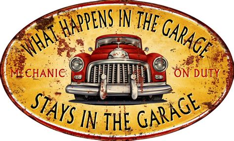 Country Tin Sign Vintage Inspired Wall Art WHAT HAPPENS GARAGE Retro Plaque NEW