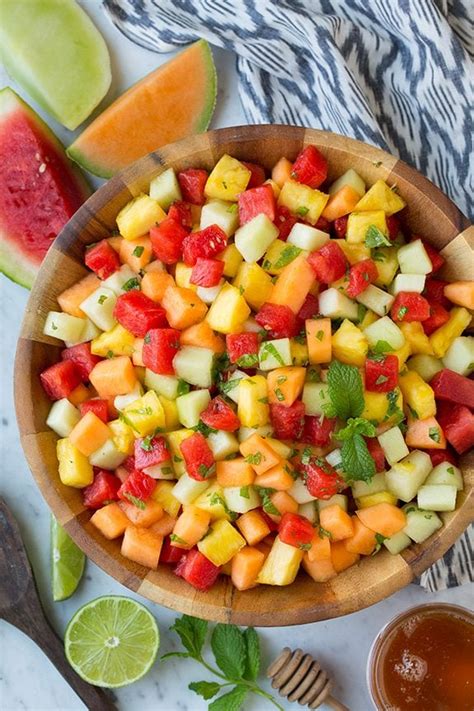 Melon and Pineapple Fruit Salad with Honey, Lime and Mint Dressing - Cooking Classy