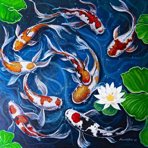 Lucky Koi Fishes Painting by Alexander Tran | Saatchi Art