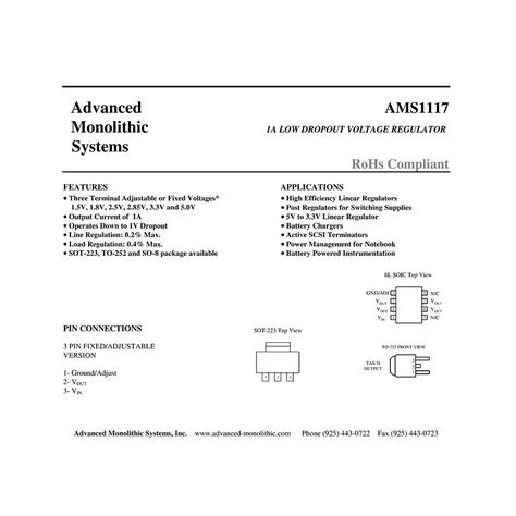 AMS1117 1A Low Dropout Voltage Regulator Datasheet