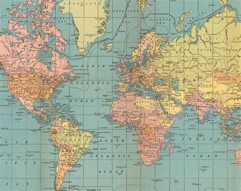 Digital World Map Printable. High Resolution World Map Poster. Antique ...