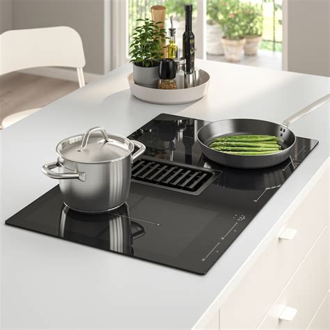 FÖRDELAKTIG induction hob/integrated extractor, black, 83 cm - IKEA