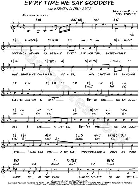 "Ev'ry Time We Say Goodbye" from 'Seven Lively Arts' Sheet Music (Leadsheet) in Eb Major ...