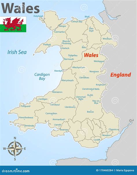 Map of Wales with Districts Stock Vector - Illustration of flintshire ...