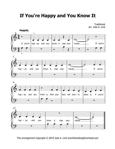 If You're Happy and You Know It: Free easy Sheet Music for Piano