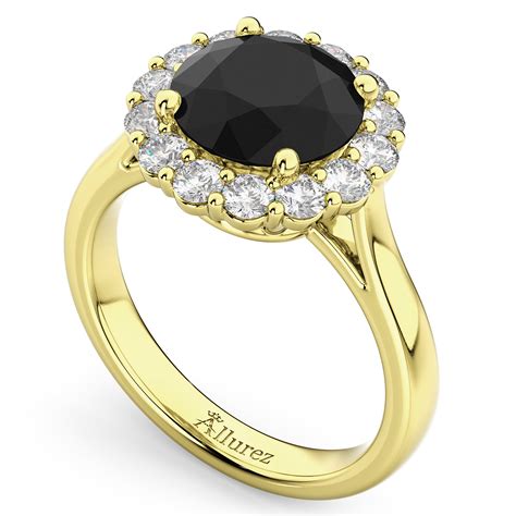 Round Black Diamond & Diamond Engagement Ring 14K Yellow Gold 3.20ct ...