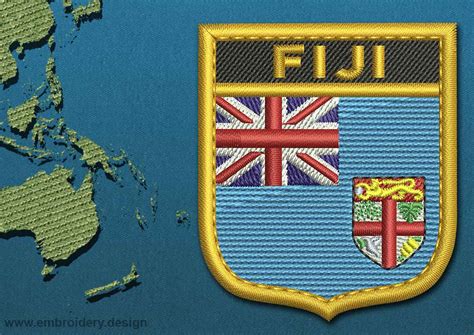 Fiji Shield Flag Embroidery design with a Gold Border