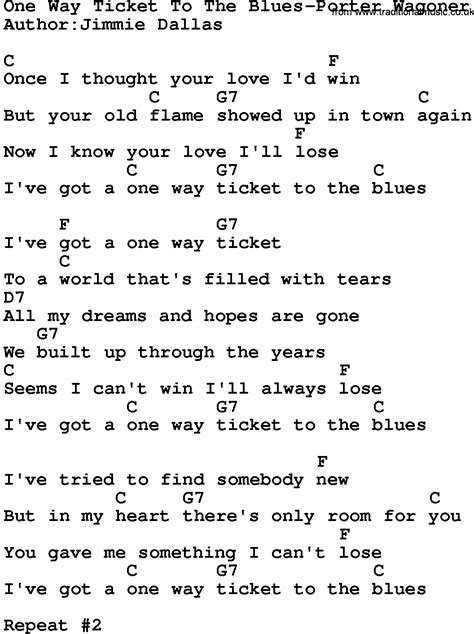 Country Music:One Way Ticket To The Blues-Porter Wagoner Lyrics and Chords