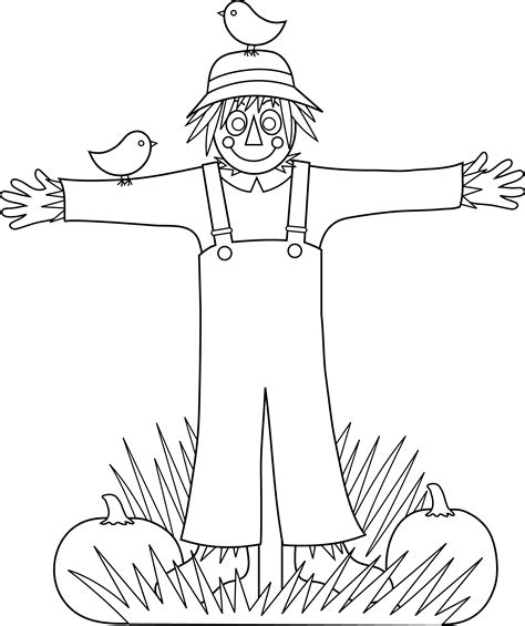 Cute Scarecrow Coloring Page - Free Clip Art