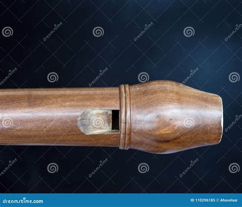 Part of Old Wooden Recorder Against Dark Background Stock Image - Image ...