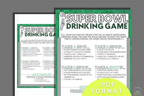 SUPER BOWL Drinking Game Printable Super Bowl Printable | Etsy