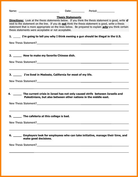 Thesis Statement Worksheet Yooob — db-excel.com