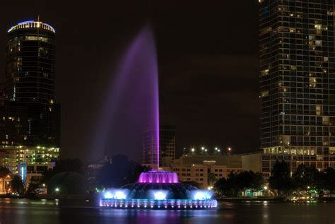 Lake Eola Fountain at Night in Downtown Orlando | Lake eola, Downtown ...