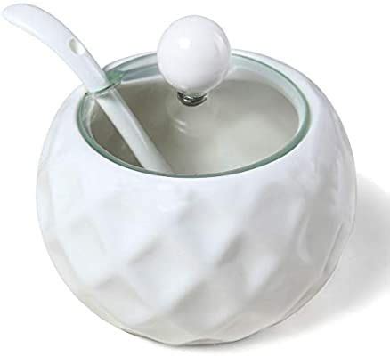 Amazon.com | Sugar Bowl, Kitchenexus Ceramic Sugar Bowl with Lid and Spoon Vintage Glass Lid for ...