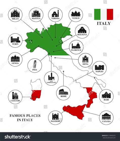 Map Of Italy. Famous Places In Italy. Stock Vector Illustration ...