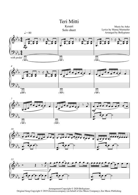 Teri Mitti Solo Sheet PDF | Kesari | >99% Accurate Piano Notes