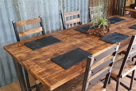 Industrial dining table with X style legs, reclaimed wood table, table and chairs, bespoke ...