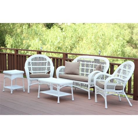 5-Piece White Wicker Outdoor Furniture Patio Conversation Set - Tan Cushions - Walmart.com ...