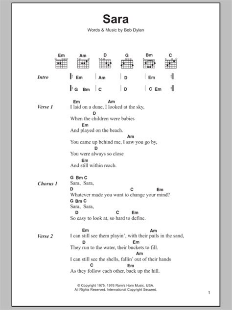 Sara by Bob Dylan - Guitar Chords/Lyrics - Guitar Instructor