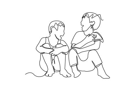 dibujo continuo de una línea dos niños hablando y discutiendo. concepto ...