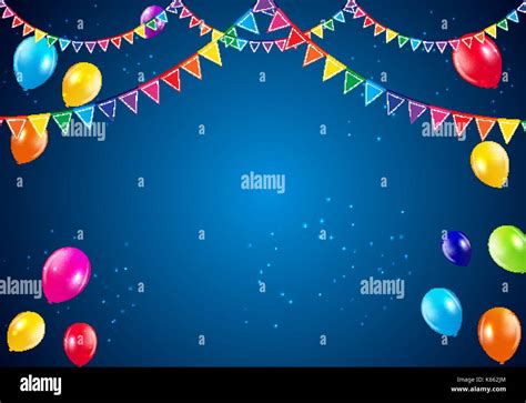 Happy Birthday Party Background with Flags and Balloons Vector ...