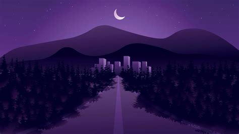 Night road Illustration with a forest and a city 11796320 Vector Art at ...