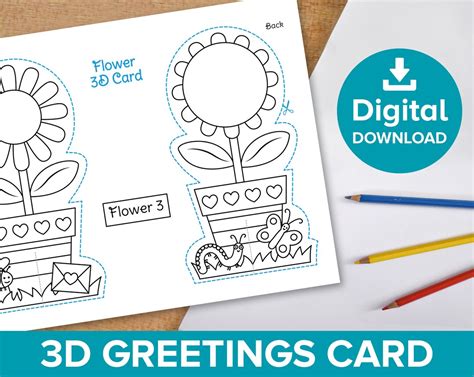 3D Flower Cards Kids Color-your-own Mother's Day - Etsy