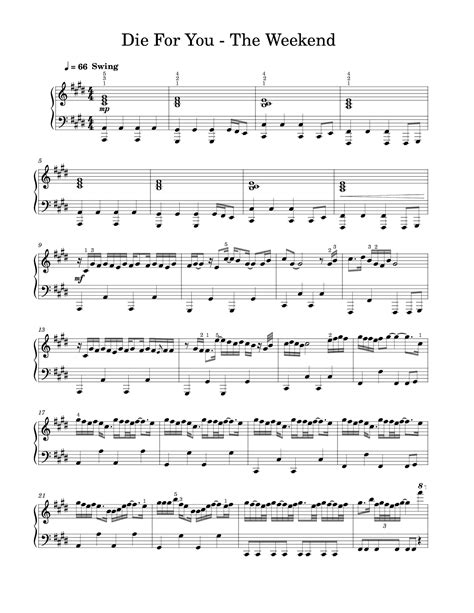 Die For You Sheet Music | The Weeknd | Easy Piano