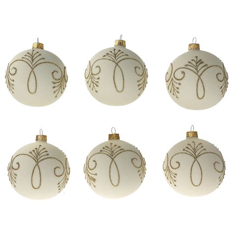 Christmas ornaments matte white gold decor blown glass 80 mm | online sales on HOLYART.com